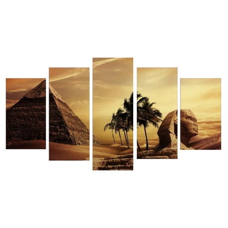 5pcs Canvas Egyptian Pyramids Oil Painted Sunset Desert Wall Pictures Home Decor